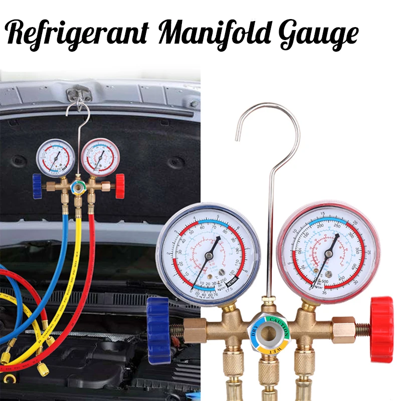 

Refrigerant Manifold Gauge Air Condition Refrigeration Set Air Conditioning Tools with Hose and Hook for R12 R22 R404A R134A