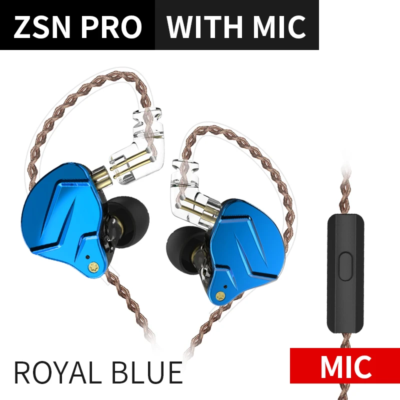 KZ ZSN PRO 1DD 1BA HIFI металлическая гарнитура, гибридные наушники в ухо, Спортивная гарнитура с шумоподавлением AS10 ZST ZSN ES4 ZS10 PRO V80 AS16 - Цвет: Royal blue with mic