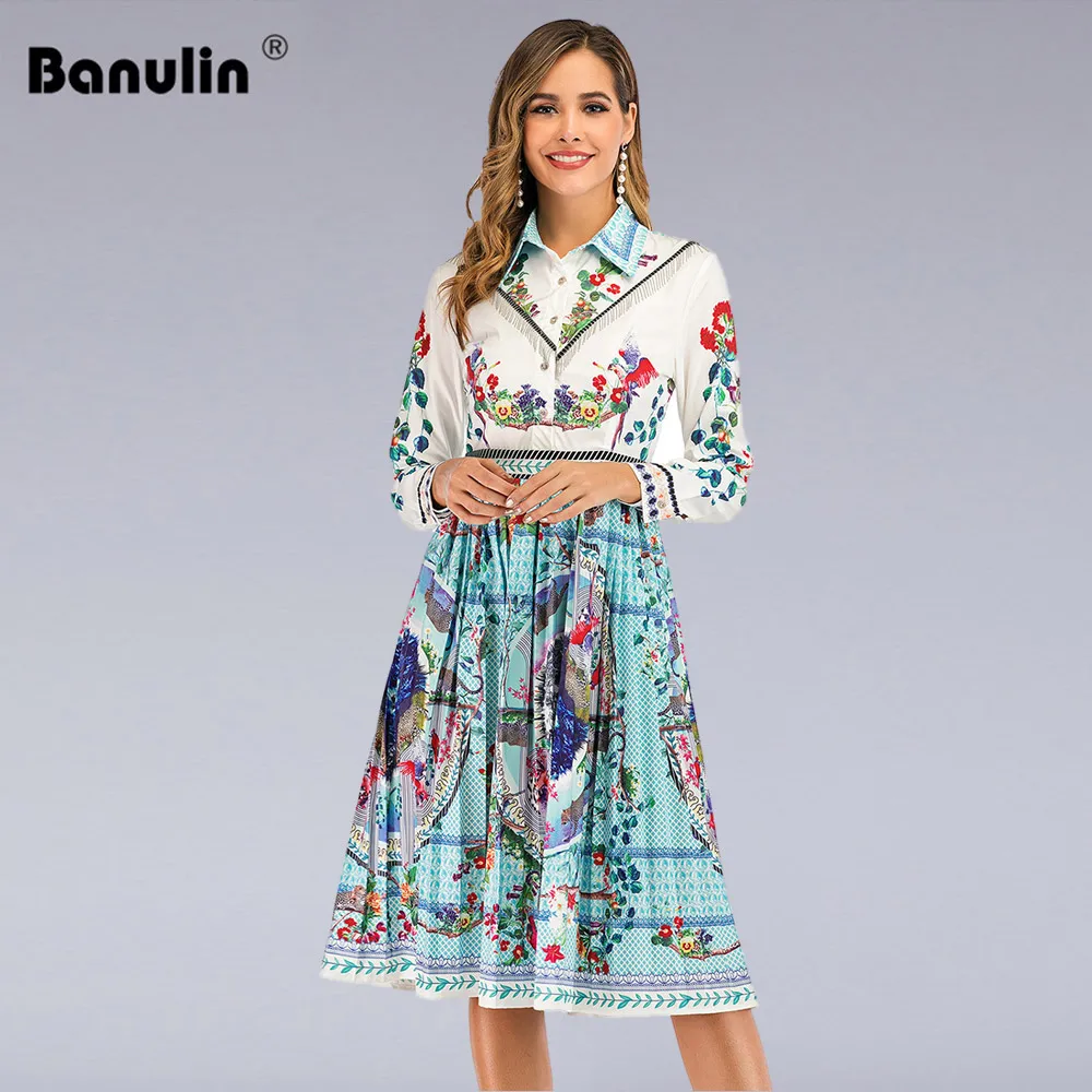 Banulin женские 2020 взлетно посадочной полосы платье миди с цветочным принтом