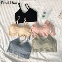 pearl diary women rib knit bra top adjustable strap crop top detachable pad top women bra fitness top padded bra crop top 2020