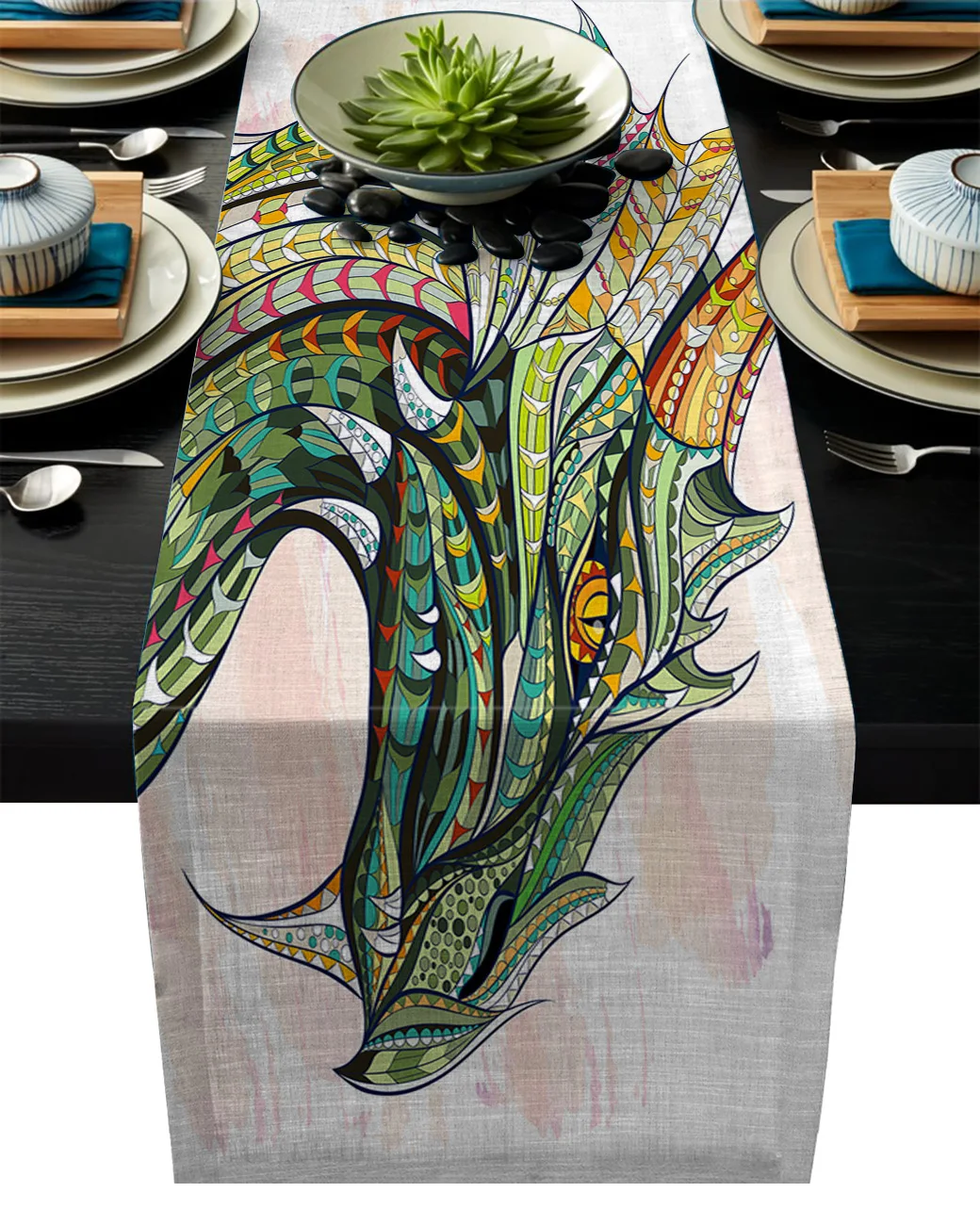 1 шт. зеленый дракон этнические иллюстрации современные настольные бегуны для