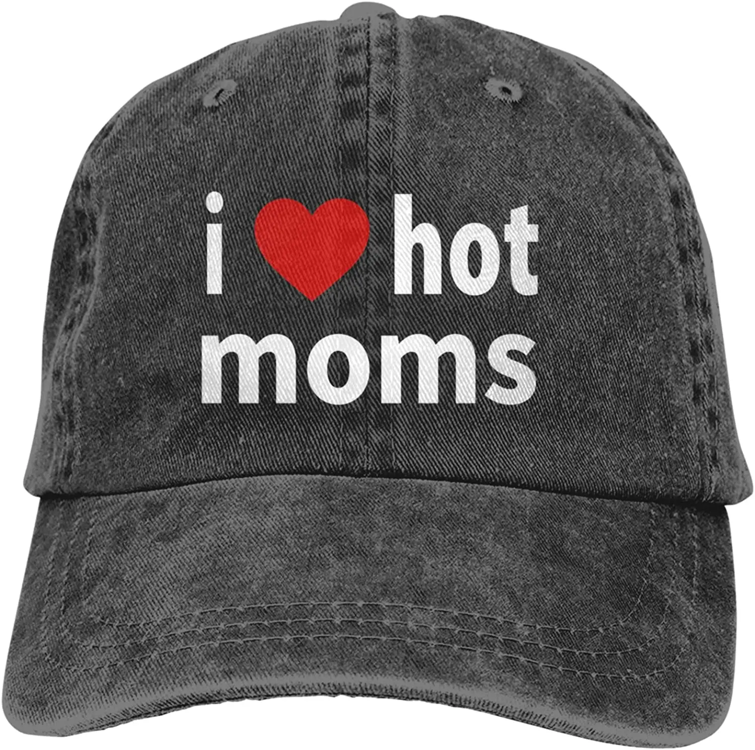 

I Love Hot Moms Baseball Caps for Men Graphic Washed Distressed Cotton Adjustable Strapback Baseball Caps