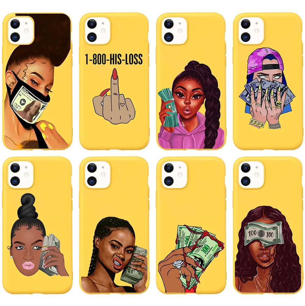 Чехол для телефона MAKE MONEY Cash Black head Girl iPhone 11 Pro Max SE2020 6 7 8Plus Xr XS матовые яркие желтые