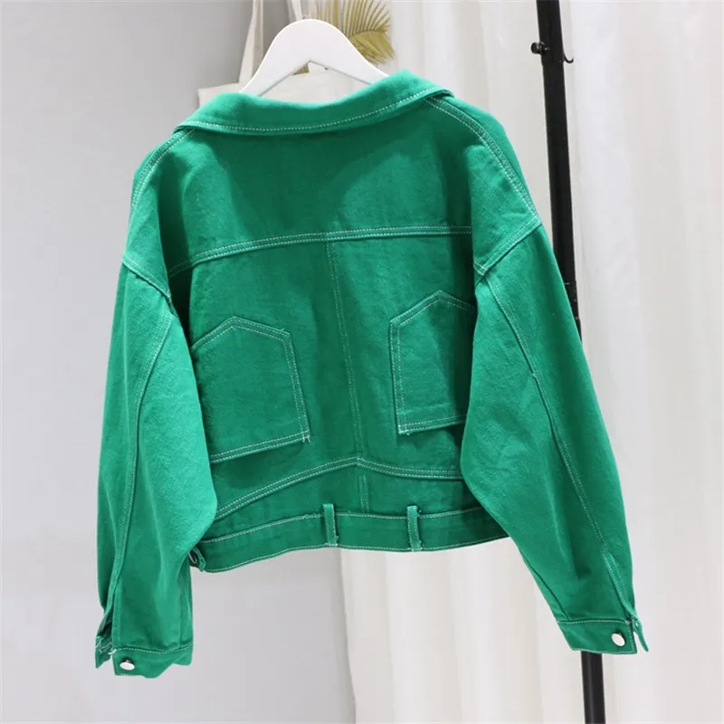 2020 Spring and autumn short denim jacket bat sleeve loose women coat single-breasted candy color tops casual female jackets | Женская