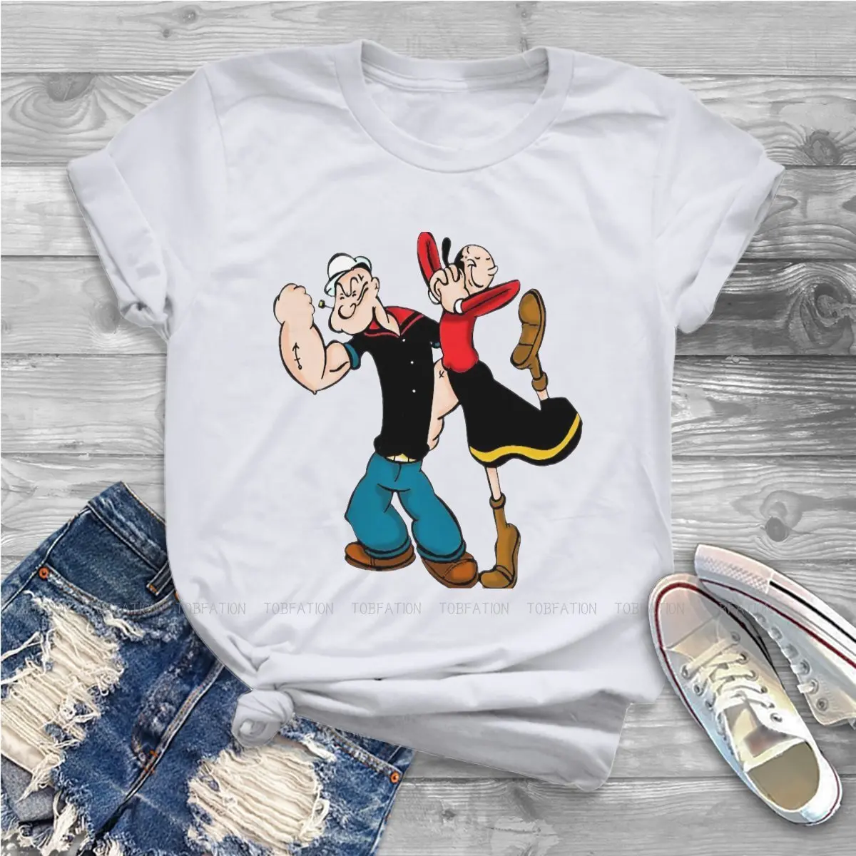 

Love Feminine Clothes Popeye the Sailor Man Manga T-shirt Kawaii Vintage Female Top