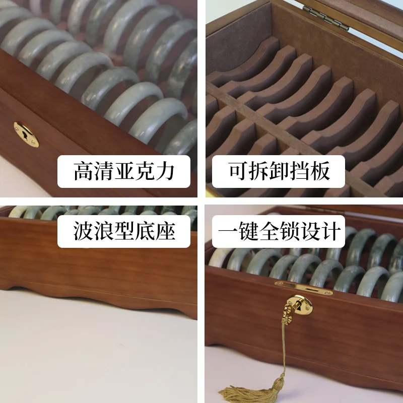 2021 New High-End Bracelet Box 20 Jade Bracelet Storage Box With Lock Solid Wood Large Capacity Flannel Display Box