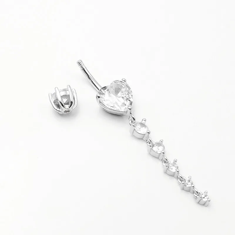

925 Sterling Silver Heart Zircon Long Tassel Belly Button Ring For Women Luxury 925 Body Jewellery Navel Belly Piercing Jewelry