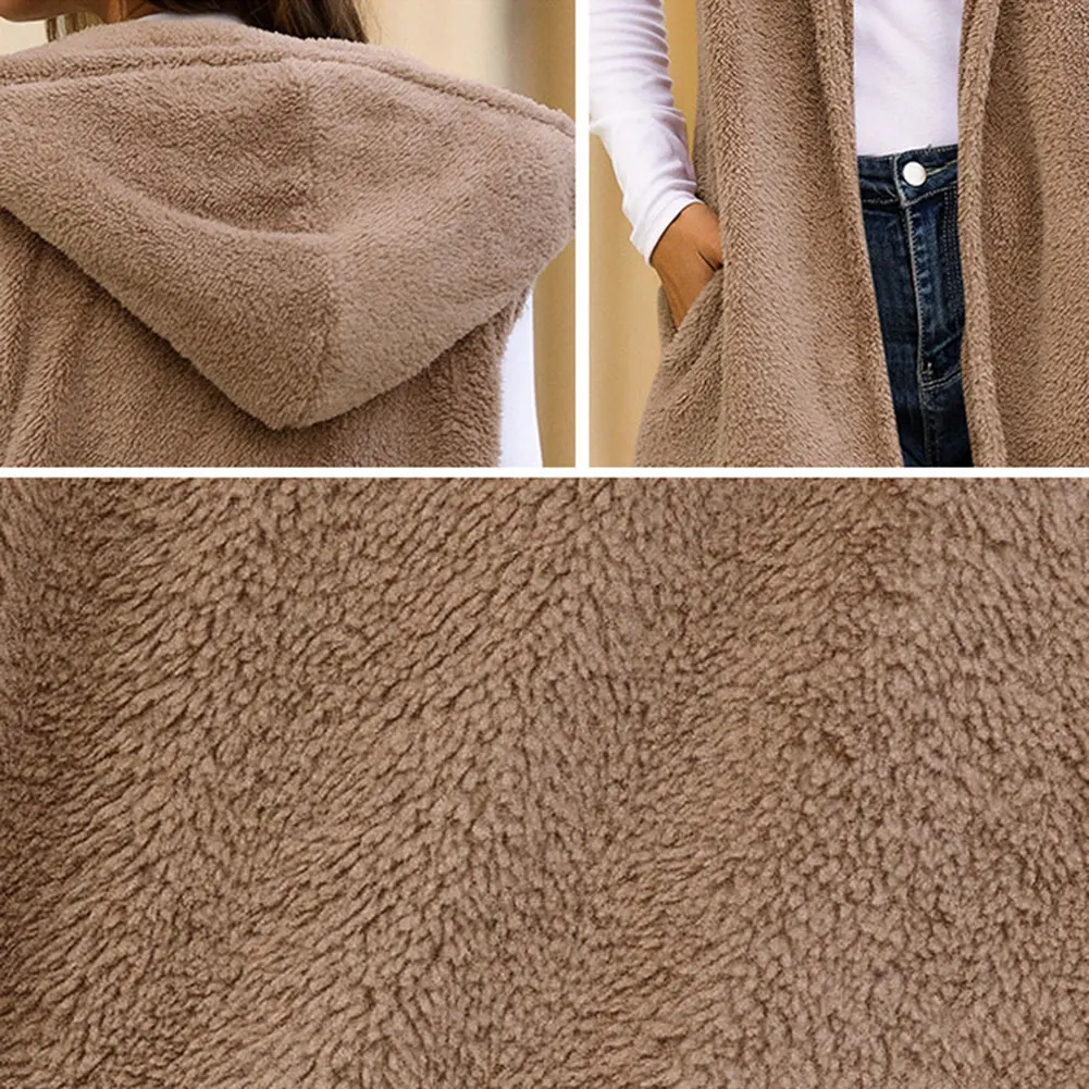 

Women Plush Hoodied Waistcoat Fashion Casual Winter Autumn Warm Outwear Solid Hooded Vest Coat 2019 New J55
