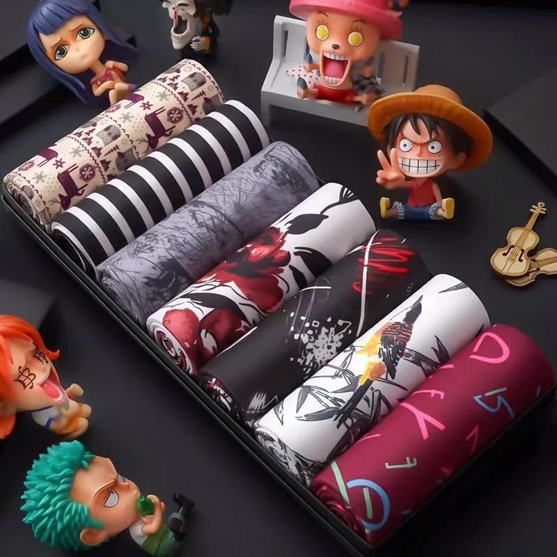 

Нижнее белье мужское 7 шт./лот, удобные дышащие пикантные трусы-боксеры с мультяшным рисунком, Брендовые однотонные шорты