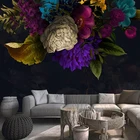 Пользовательская Настенная роспись ретро цветок черный фон украшение стены живопись отель кабинет спальня обои Papel De Parede 3D