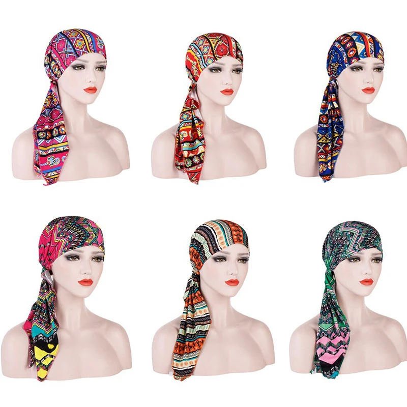 Женские повседневные банданы-тюрбан с модным принтом эластичные мусульманские