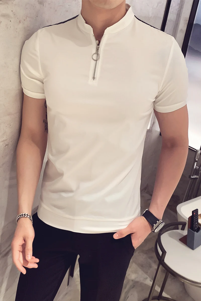 Summer Man Solid Color Zipper Polo Korean Mens Shirt Reserved Camiseta Masculina Short Sleeved Slim Fit 2020 Clothing | Мужская одежда