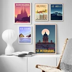 Настенный постер в скандинавском винтажном стиле для путешествий, города, Испания, Квебек, Танзания, Венеция, Новая Зеландия, пейзаж, холст, живопись, картины в рамке