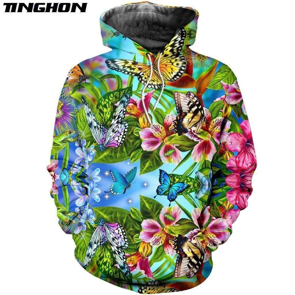XS 7XL модные толстовки с 3D рисунком Цветы бабочки мужские женские капюшоном