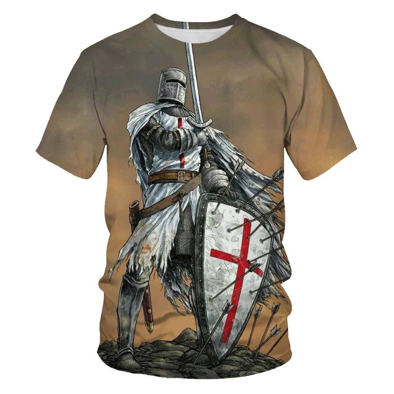 

2021 New war pattern 3D printing fashion T-shirt men's hip-hop street Templar clothing pattern loose men's round neck T-shirt