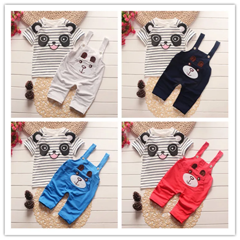 Новинка 2019 года летний спортивный костюм в Корейском стиле с полосками и пандой