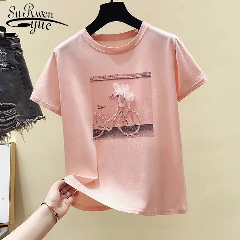 

Camisetas 2021 летняя футболка с коротким рукавом розовая рубашка для женщин, топы с рисунком для девочек Женская рубашка модное платье с О-образн...