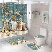 beach tree sand bathroom waterproof shower curtain 4pc set starfish wooden board nautical sea scenery bath screen nonslip carpet