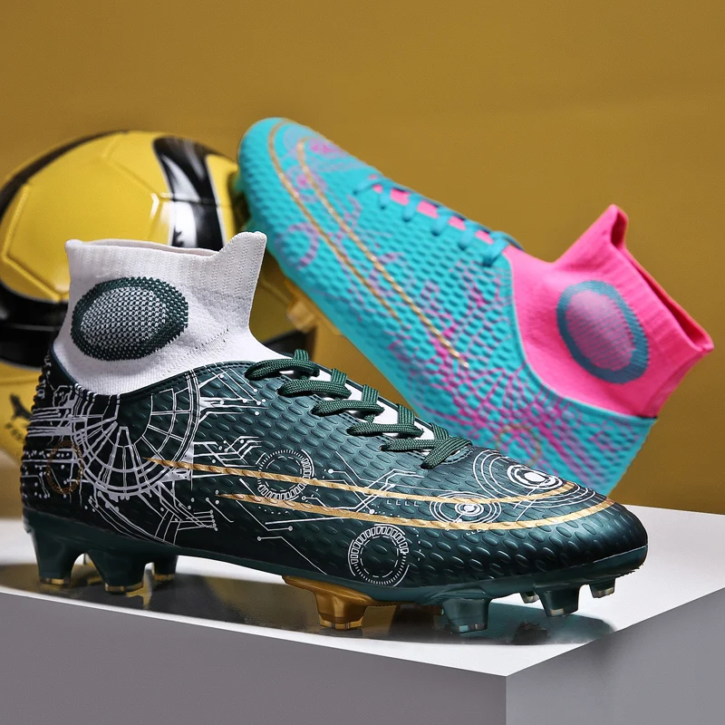 R.xjian brand men's high-top football shoes TF / FG women's children's football shoes socks non-slip training shoes Size33-47#