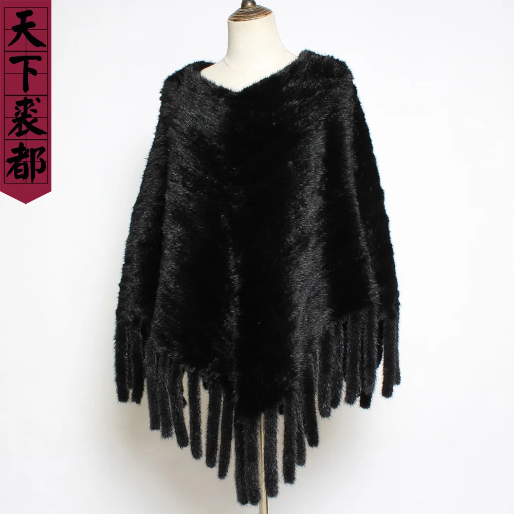 Осенне-зимний женский шарф-пончо из натурального меха норки Вязаная Шаль Модная
