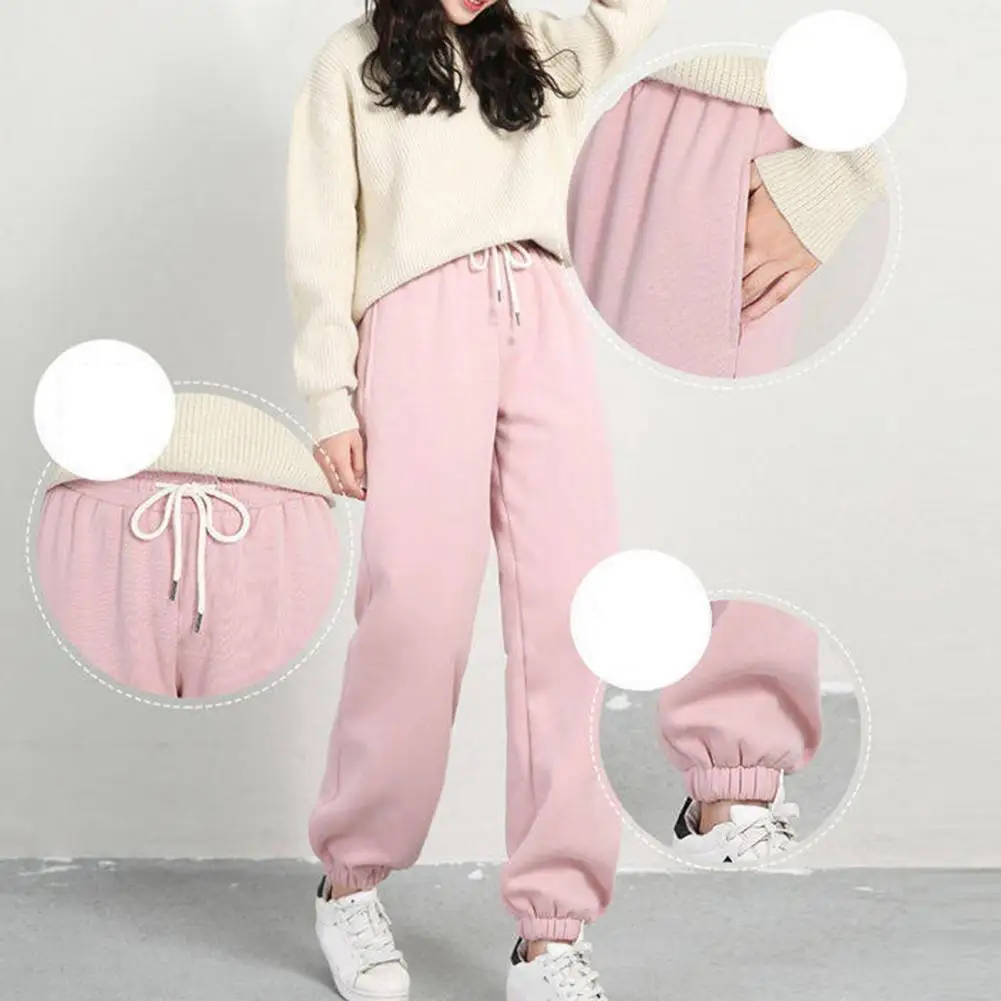 

Женские однотонные брюки с эластичным поясом на шнуровке на осень и зиму