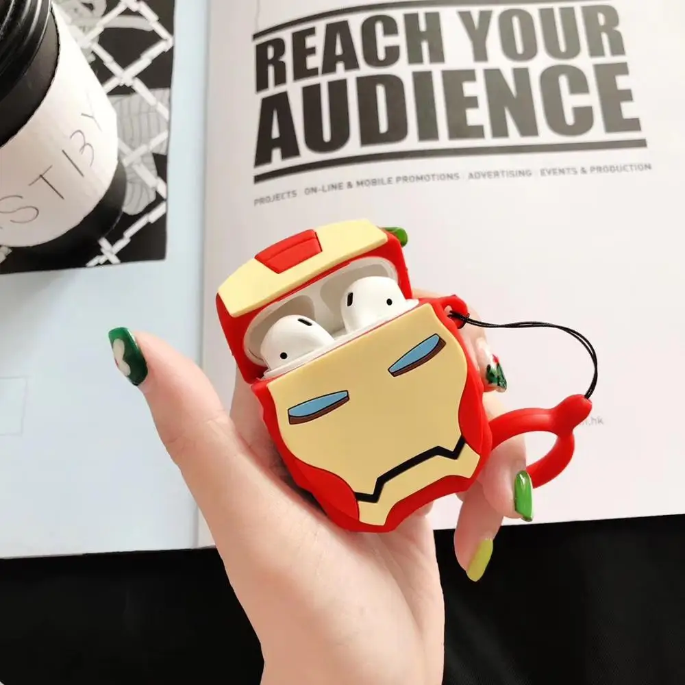 GOOYIYO-для Airpods 1 2 мультяшный силиконовый чехол Hero Man наушники зарядная коробка