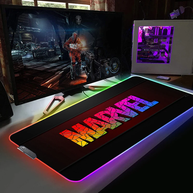 rgb mouse pad marvell anime mouse computer gamer desk rubber mat led light gamer accessories cheap gaming laptop for office rug free global shipping