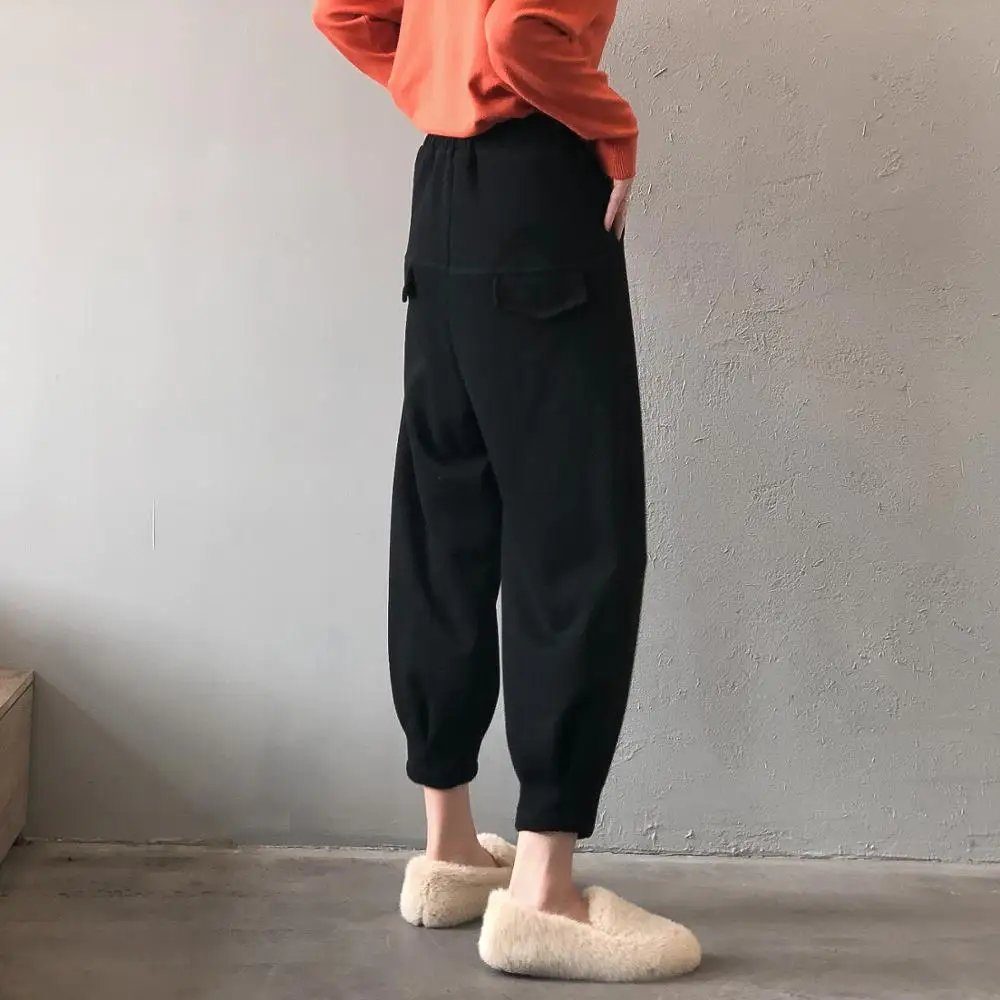 

Autumn/winter 2020 bib integral female elastic waist loose-fitting feet nine minute pants in solid color wide-leg pants high-wai