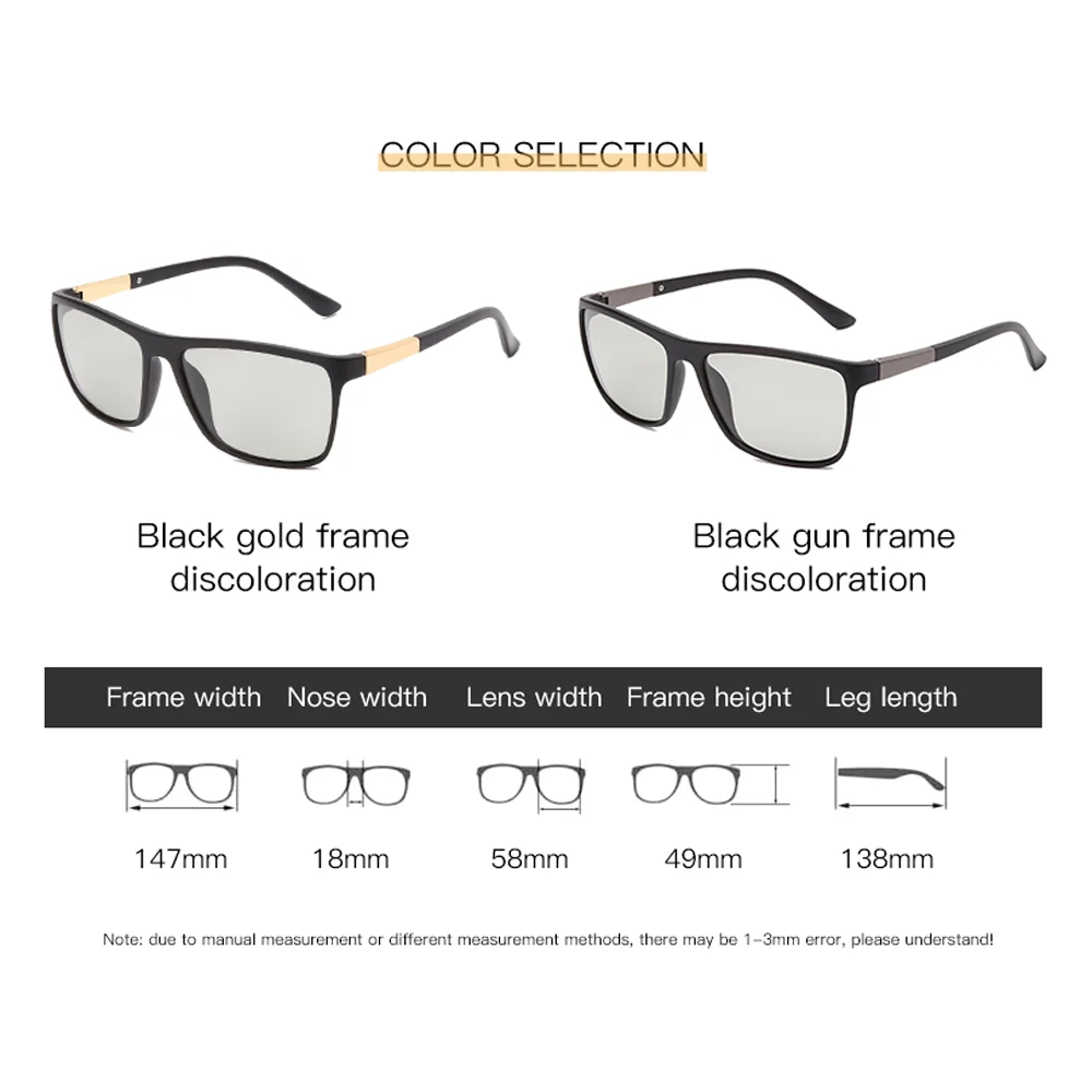 

Classic Square Photochromic Sunglasses Men Polarized Driving Sun Glasses Male Vintage Change Color Eyewear UV400 Gafas de sol
