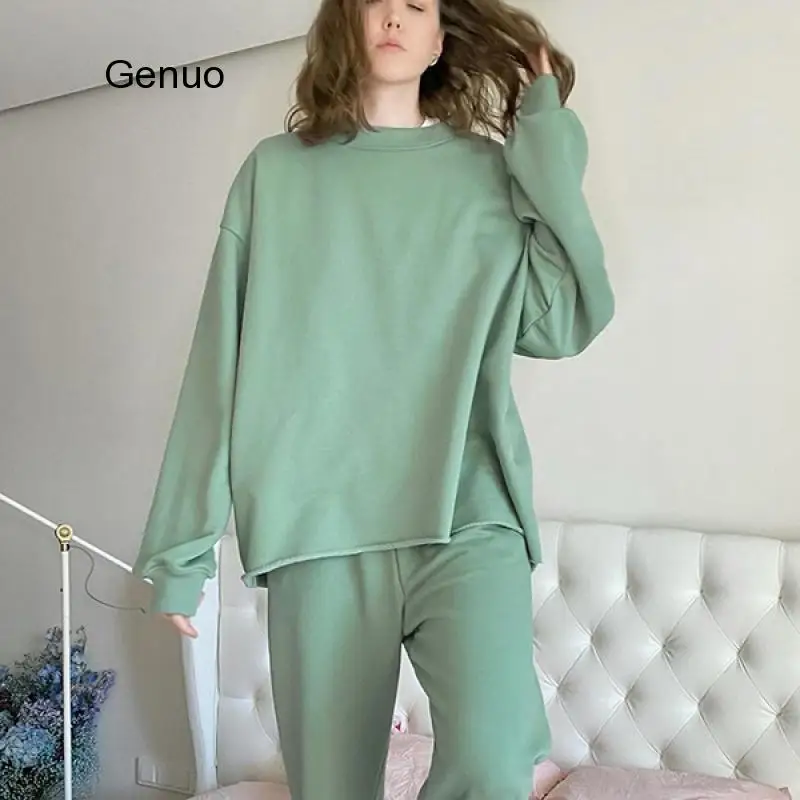 Женский спортивный костюм из свитшота и брюк повседневный Однотонный пуловер