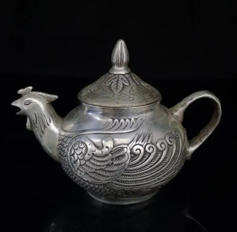 

China White copper phoenix head teapot crafts statue