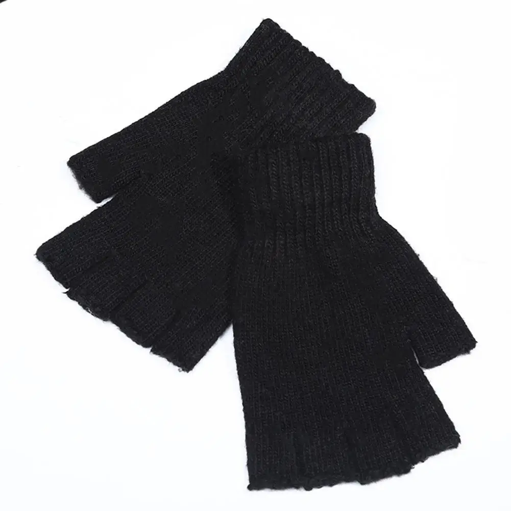 Black Studyset мужские вязаные шерстяные уличные/домашние теплые перчатки без пальцев, митенки перчатки для верховой езды перчатки с половинными пальцами - Цвет: Black