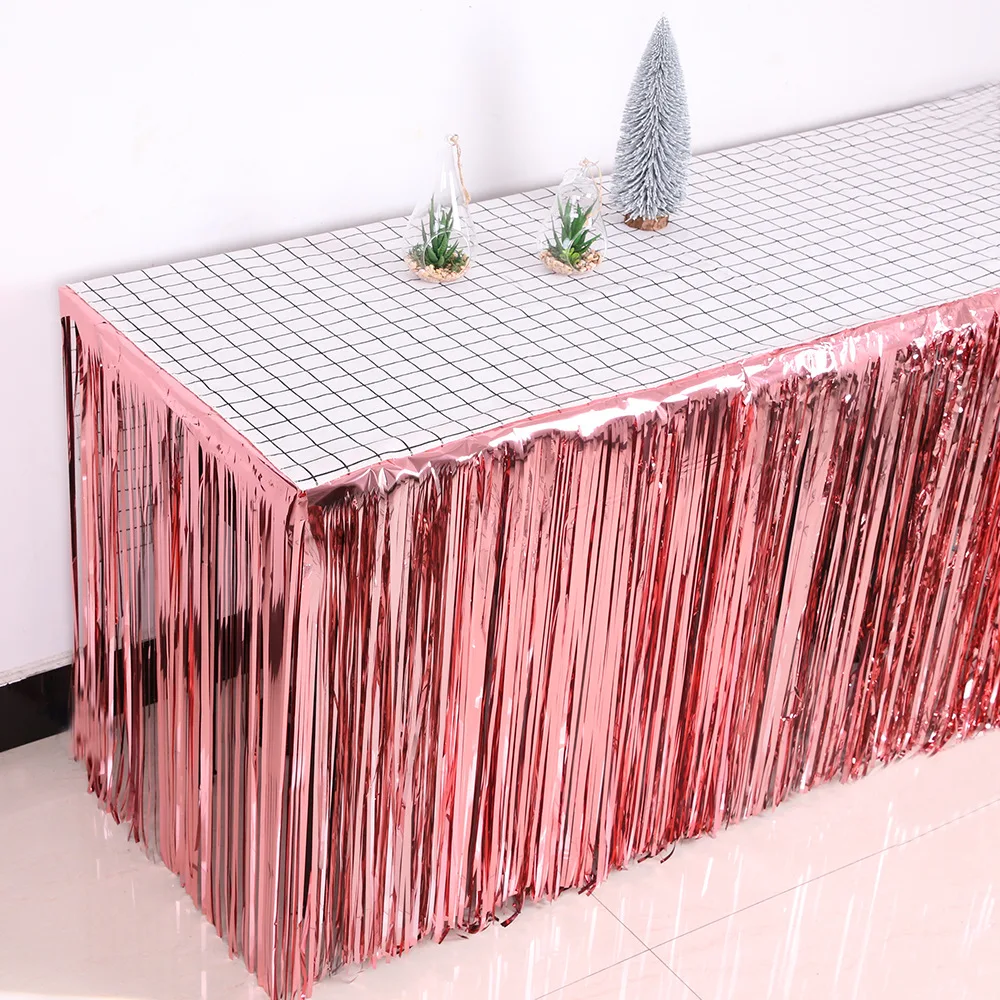 275x75 cm Glitter Table Skirt Party Decoration Foil Fringe Metallic Tinsel Table Skirt Wedding Birthday Party Table Decoration