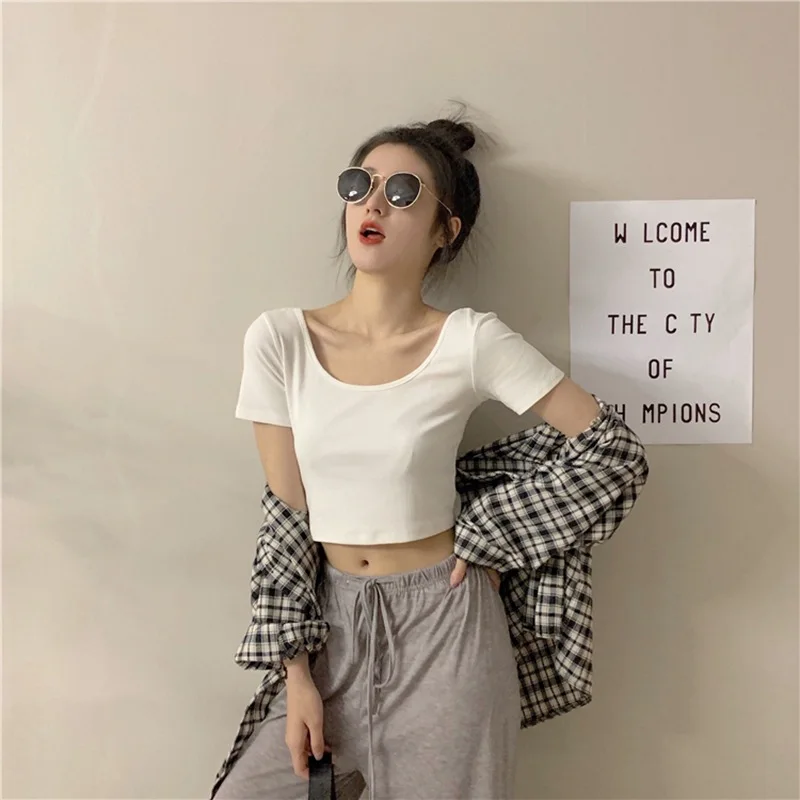 

Women's Slim-Fit Short Sleeve Goth T-Shirts Kawaii Girl Urban Basic Haut Female Tight-fitting inner base shirt Vogue Cute tshirt