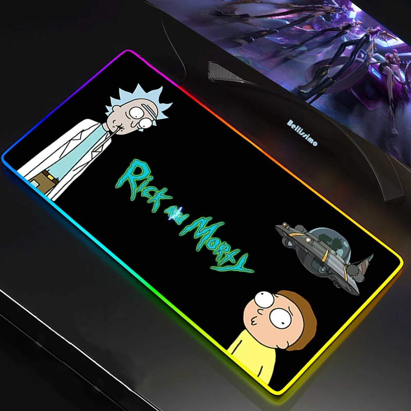 mouse pad anime morty led rgb big size xxl gamer anti slip rubber pad play mats gaming for rgb keyboard laptop computer pc rick free global shipping