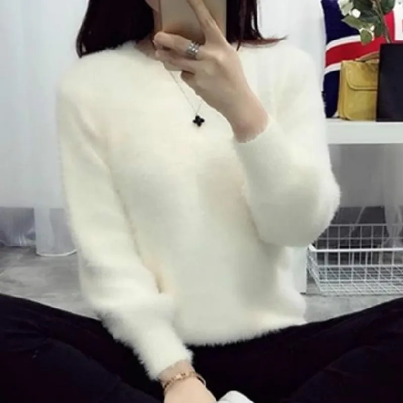 Зимний женский свитер Модный повседневный простой однотонный свободный удобный