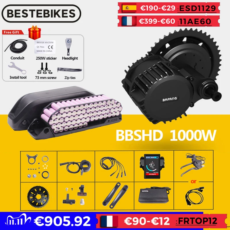 

Bafang мотор BBSHD BBS03 48V 52V 1000w мотор среднего привода электрический велосипед мотор конверсионный комплект 52V17.5AH LG литиевая батарея