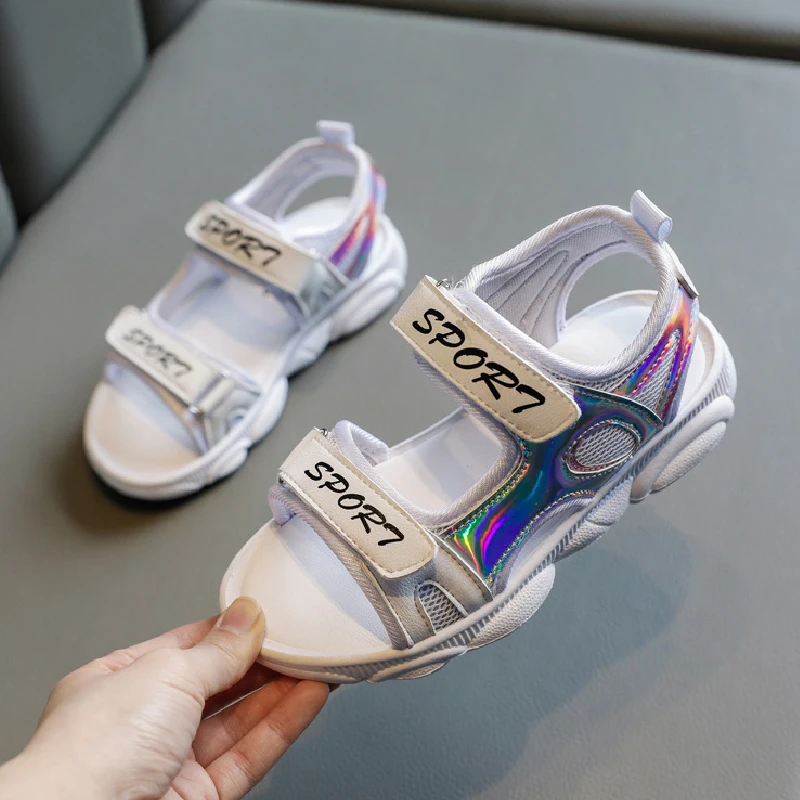 Сандалии детские кожаные дышащие блестящие пляжная обувь для мальчиков и