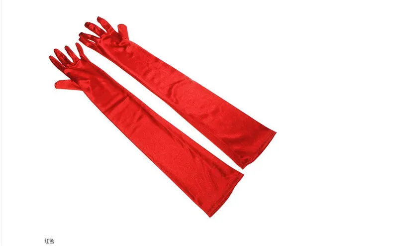 Red Fashion Stretch White Glove Long Gloves Black Red Elbow Length Women Dance Party Gloves Full Finger Guantes Boda - Color: Red
