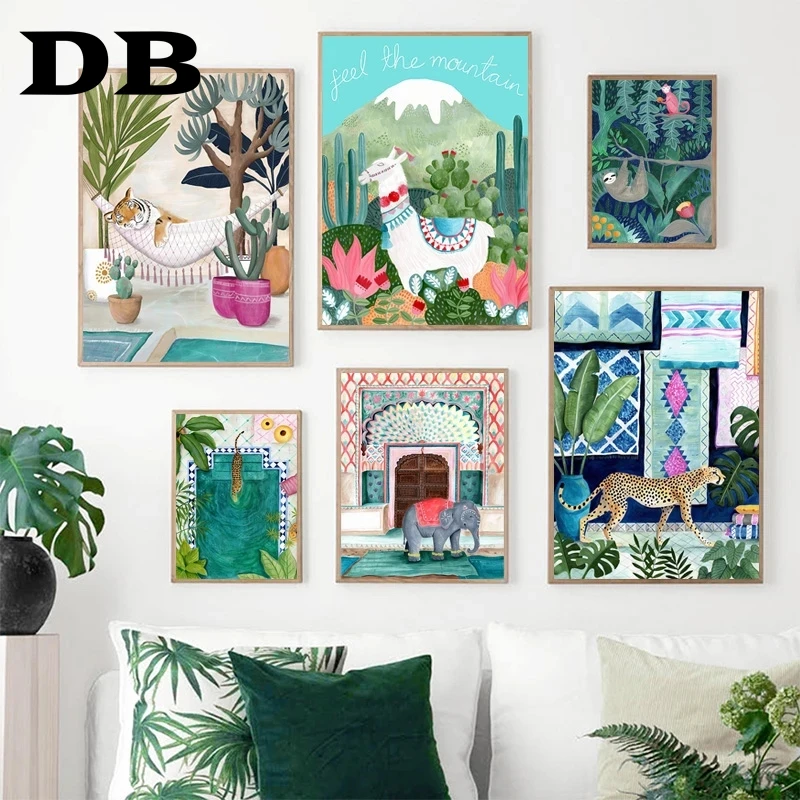 Плакаты и принты в скандинавском стиле с гепардовой ламой леопардом джунглей