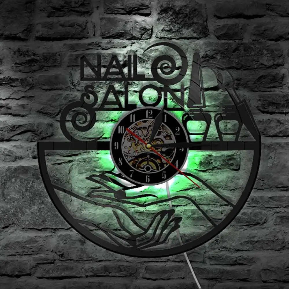 Nail Salon Vinyl Record Wall Clock Beauty Salon Decor Wall Watch Wall Hanging Polish Laser Cut Clock Gift For Girls Manicurist