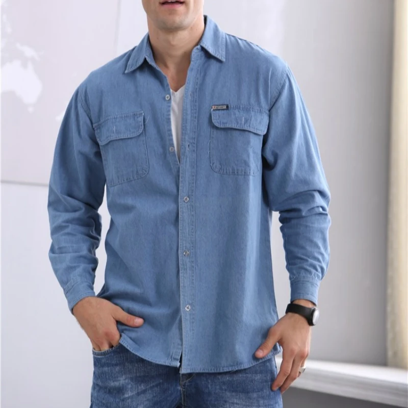 

2021 new spring and autumn men's soil slim long-sleeved large size denim shirt men's long-sleeved thin coat