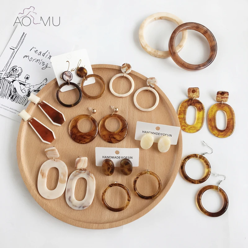 AOMU, корейские Винтажные серьги в виде капель из смолы, акрилового мрамора, леопардовые прозрачные большие круглые серьги, ювелирное изделие в виде букле