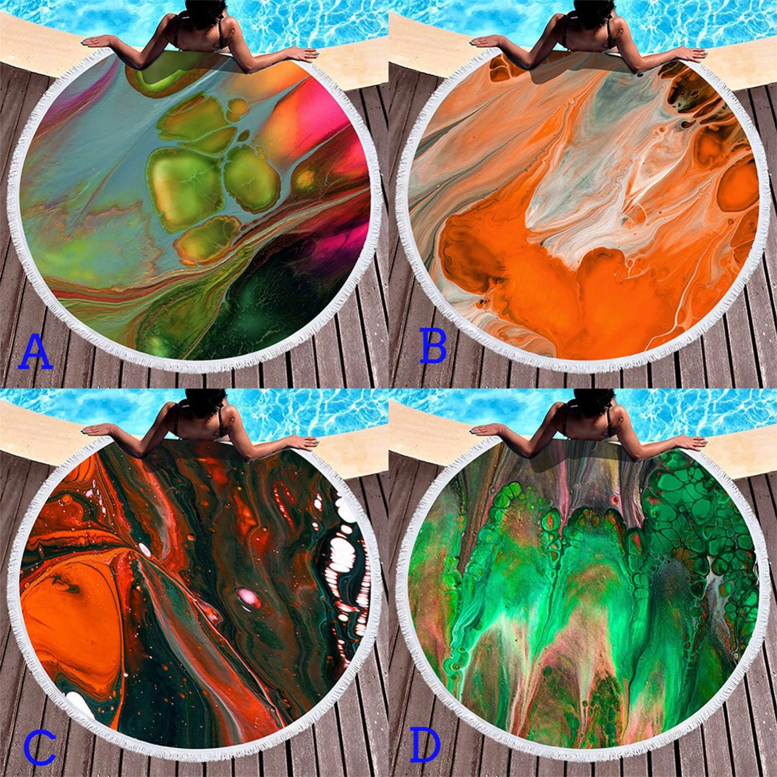

Summer Seaside Large Round Beach Towel Rainbow Color Gilt Marble River Type Round Beach Towel Microfiber Printed Beach Mat