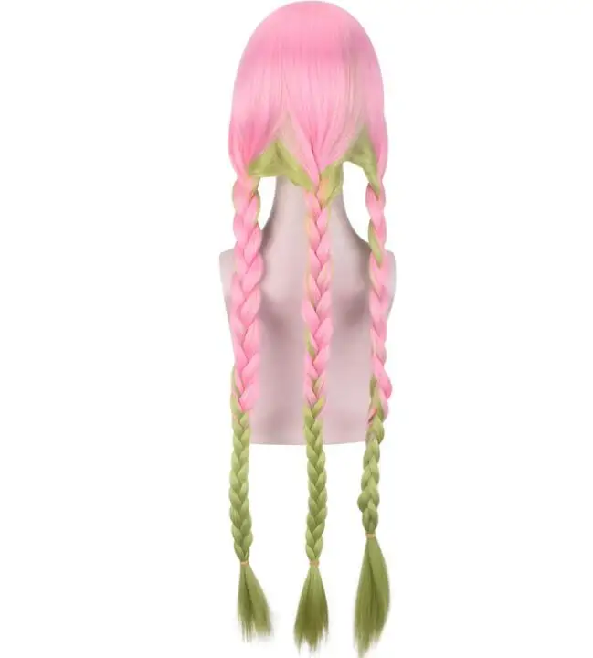 

100CM Anime Demon Slayer Kimetsu no Yaiba Kanroji Mitsuri Long Ponytails Clip Wig Cosplay Costume Heat Resistant Hair Women Wigs