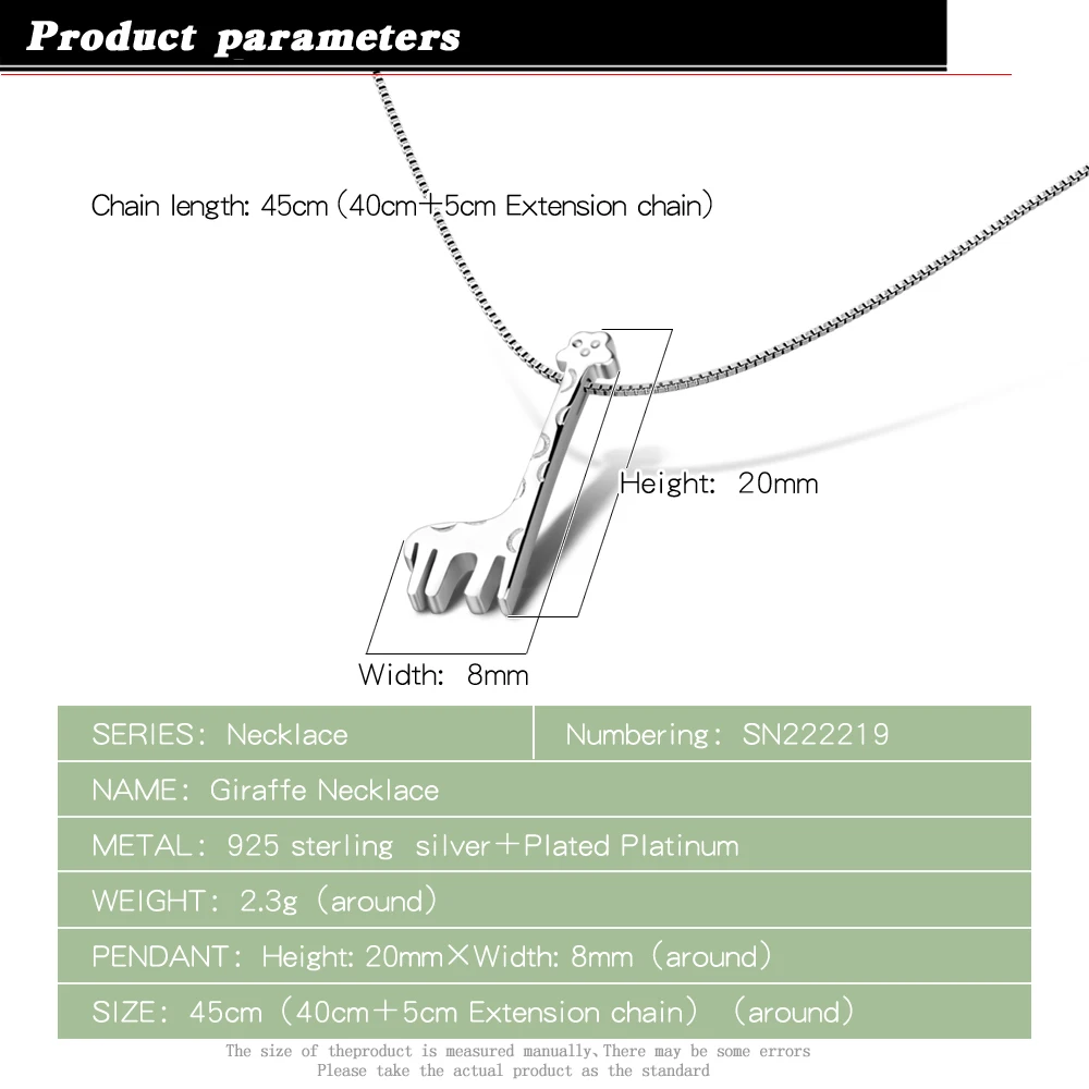 Женское ожерелье из серебра 100% пробы с подвеской в виде жирафа | Украшения и