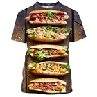 Забавная Мужская футболка с 3D принтом, топ с круглым вырезом и короткими рукавами для лапши, пиццы, картошки фри, хот-дога, гамбургера, гамбургера, пиццы, 2021