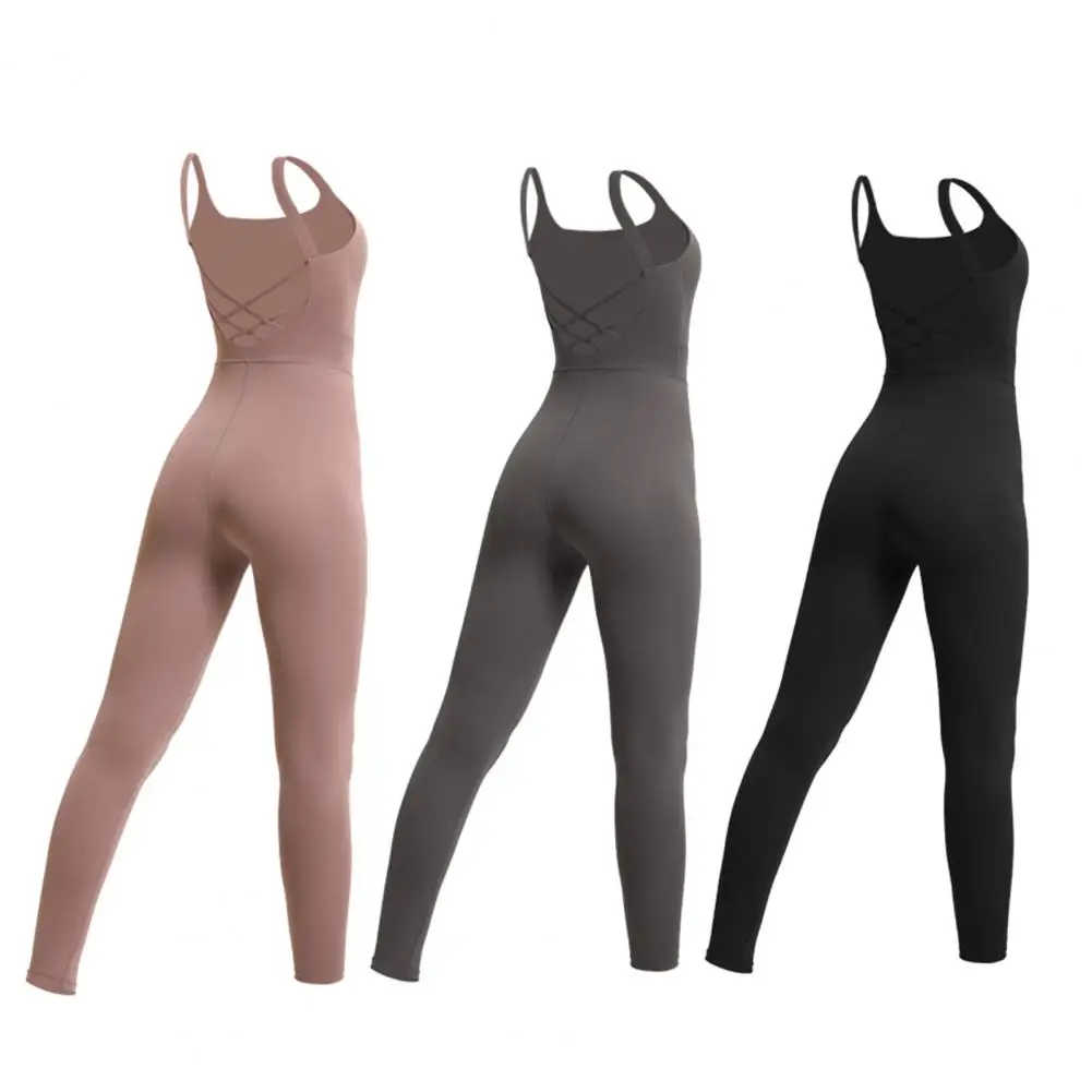 Yoga Bodysuit Sleeveless One-piece Nylon Cross Back Bodycon Tank Jumpsuits for Women
