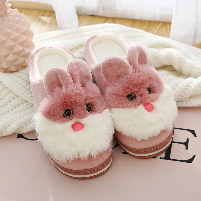 pink Женские зимние теплые домашние тапочки на плоской подошве с искусственным мехом; удобная женская домашняя обувь из пушистого плюша с рисунком; женская обувь для спальни - Цвет: pink