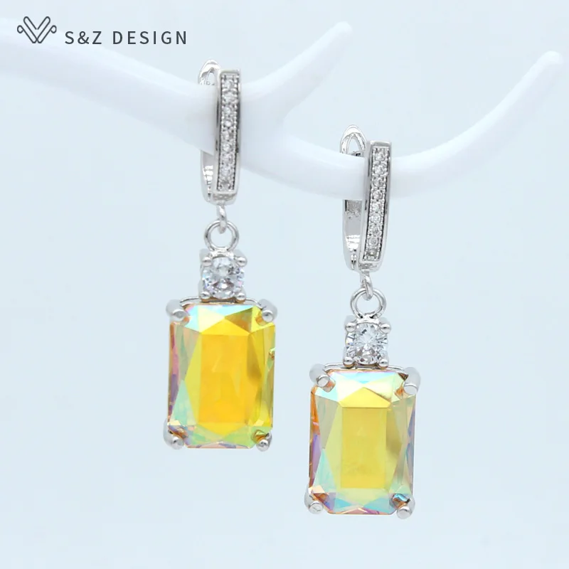 WG GD S& Z Новые квадратные серьги с имитацией кристаллов из розового золота 585 пробы, темпераментные женские серьги для свадебной вечеринки, модные ювелирные изделия - Окраска металла: WG GD